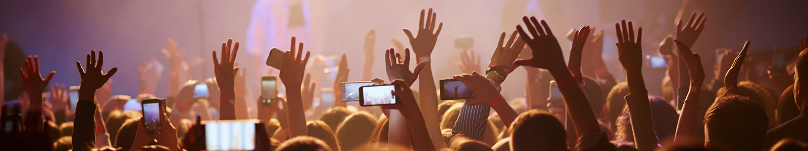 Menschenmenge bei einem Konzert, in der viele Bilder oder Videos aufnehmen.